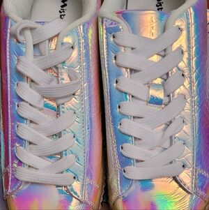 Iridescent White Holographic Sneakers By Misbehave, Size 7.